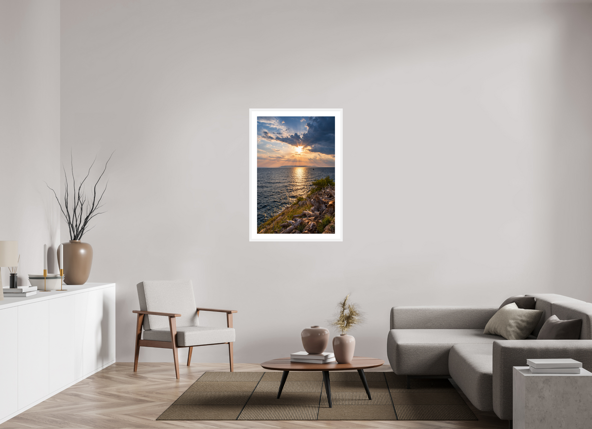70 x 105 cm, Fineartprint im Rahmen - weiß Light Beyond the Clouds