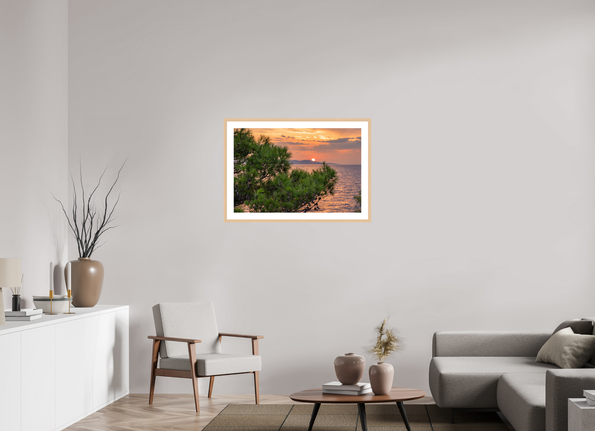 90 x 60 cm, Fineartprint im Rahmen - natur Pines in the Last Light