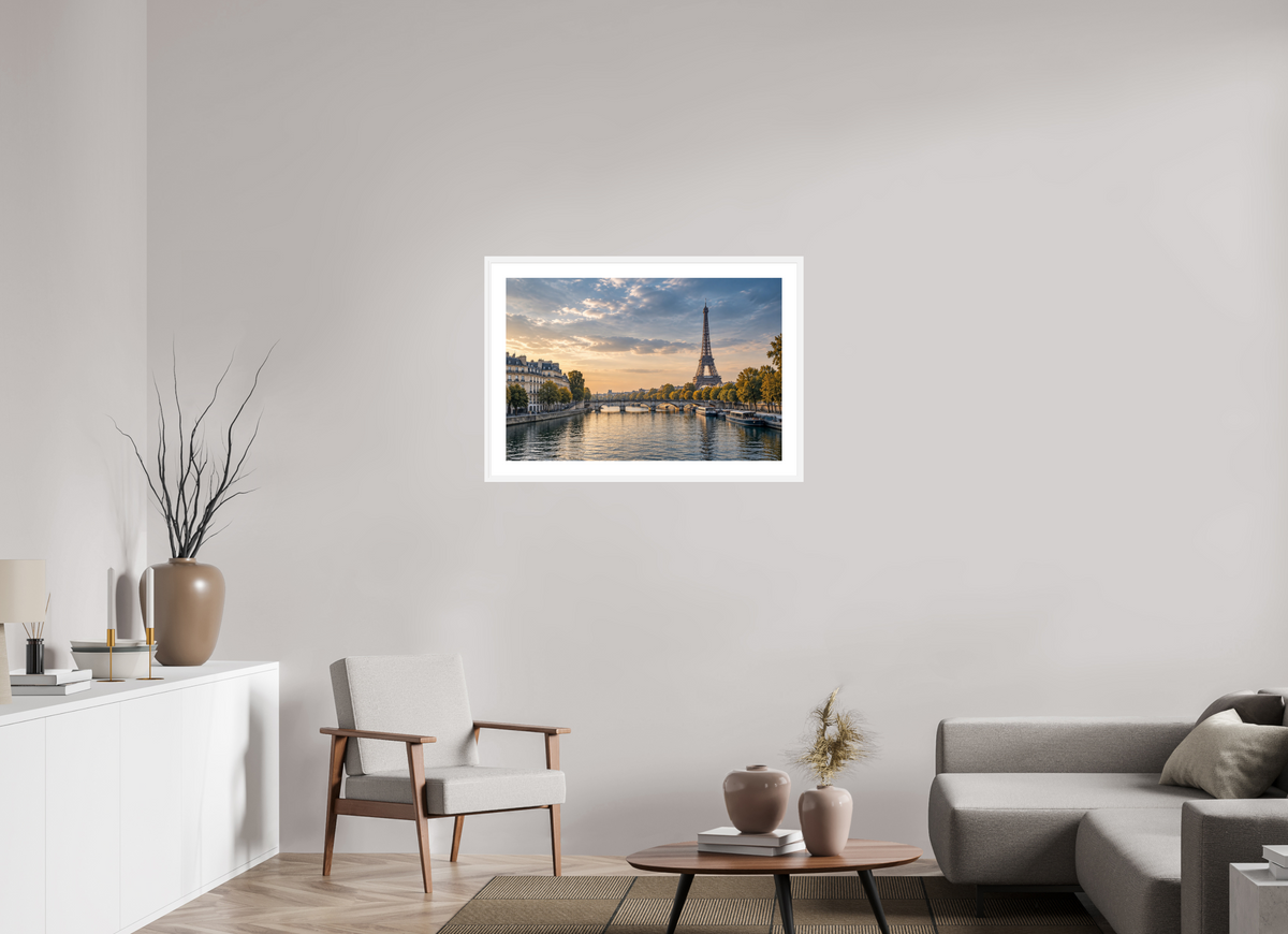 90 x 60 cm, Fineartprint im Rahmen - weiß Paris — Timeless Seine