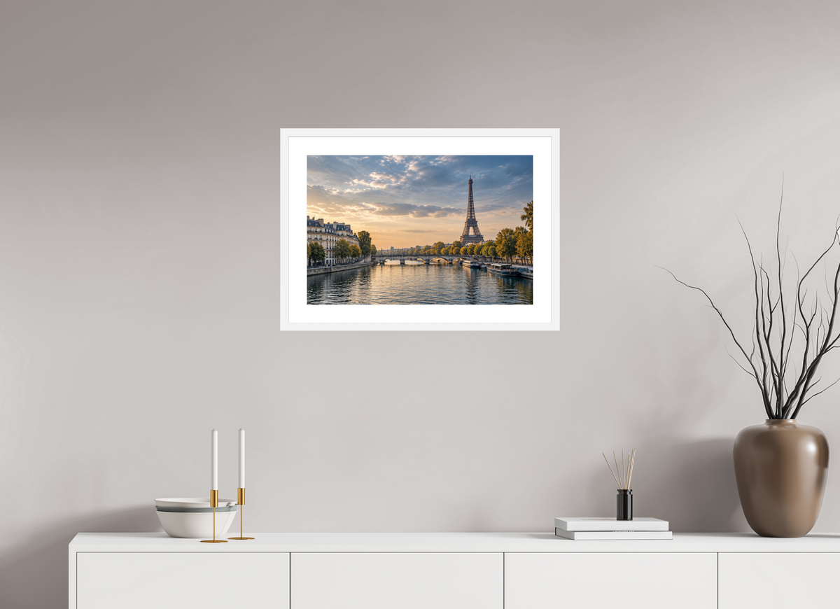60 x 40 cm, Fineartprint im Rahmen - weiß Paris — Timeless Seine