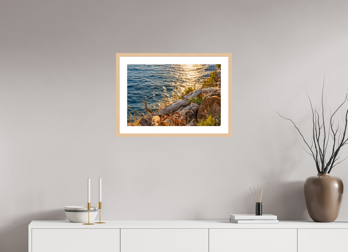 60 x 40 cm, Fineartprint im Rahmen - natur Coastal Golden Light