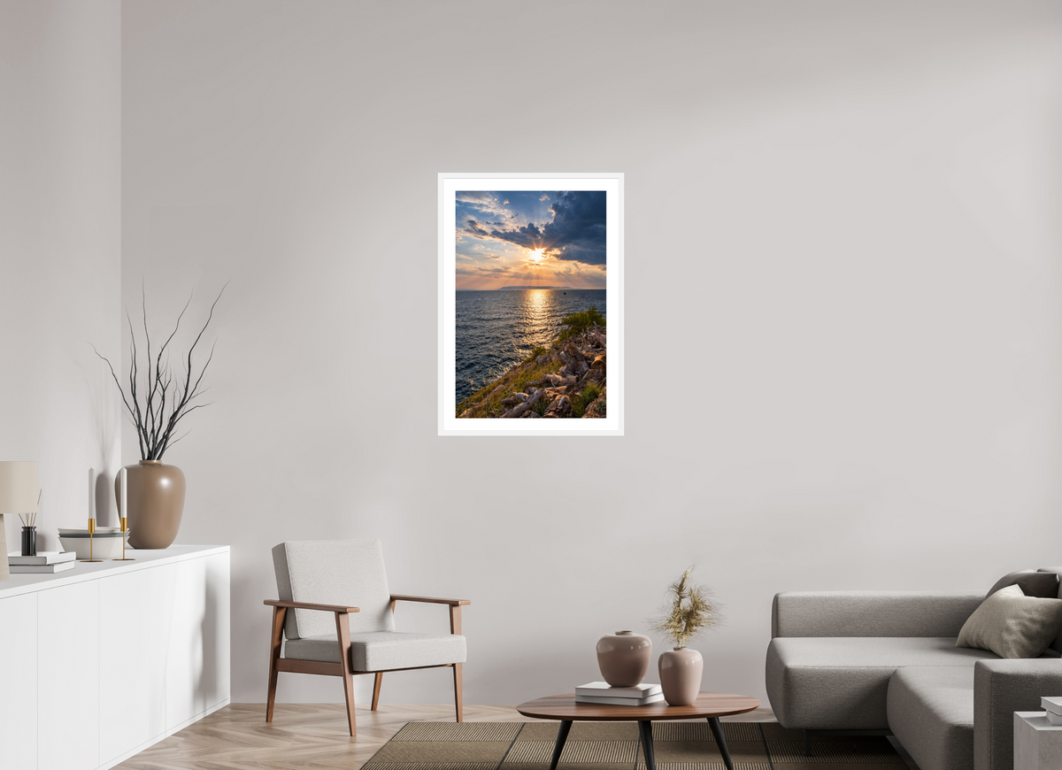 60 x 90 cm, Fineartprint im Rahmen - weiß Light Beyond the Clouds
