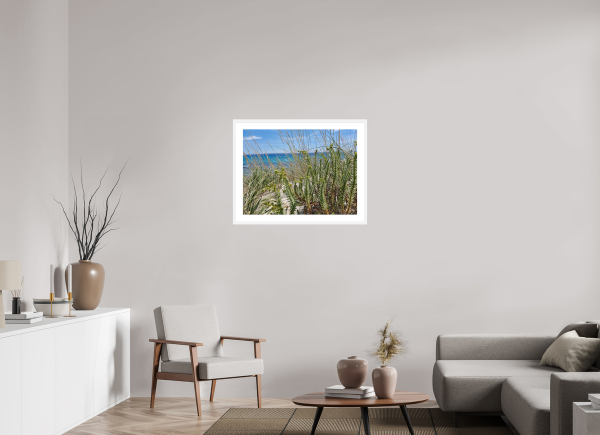 80 x 60 cm, Fineartprint im Rahmen - weiß Wild Coastal Grace
