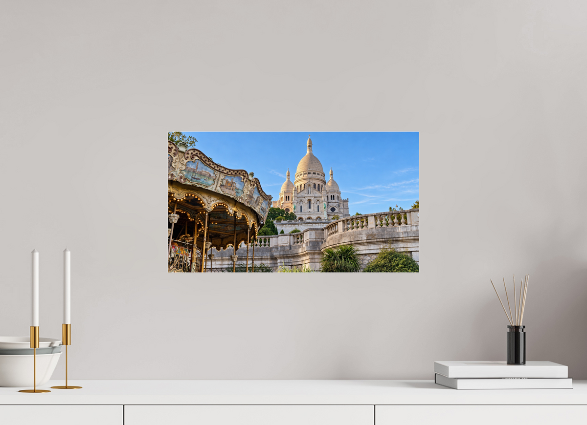 48 x 27 cm, Photo Print Under Acrylic Glass Montmartre Carousel – Sacré-Cœur, Paris