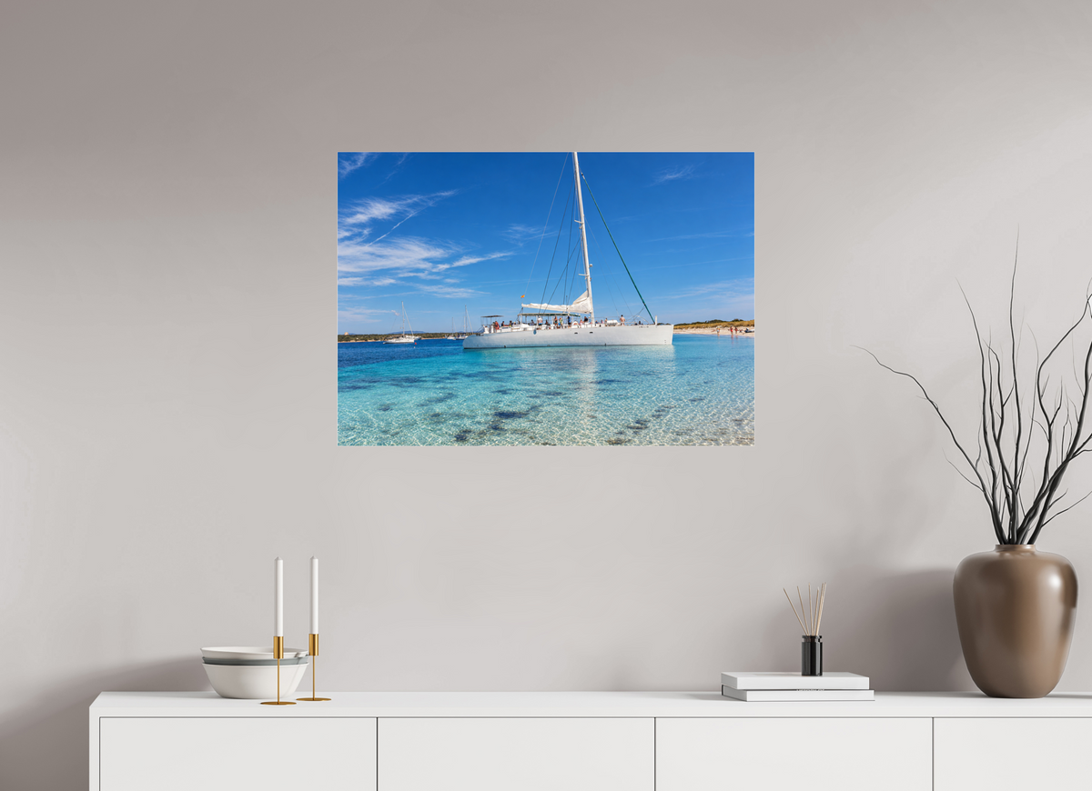 DIN A1 (84,1 x 59,4 cm), Photo Print Under Acrylic Glass Azure Serenity – Sailboat on Turquoise Waters