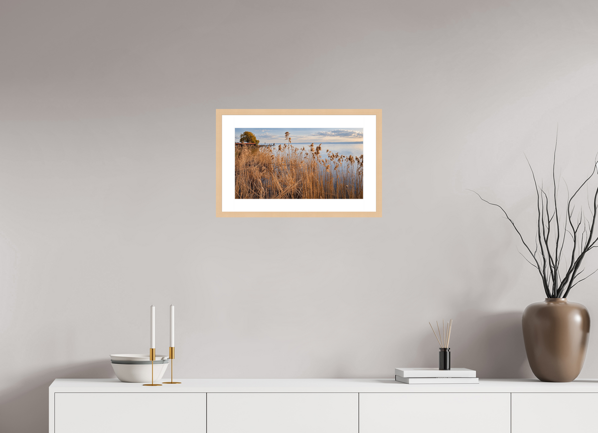 48 x 27 cm, Fineartprint im Rahmen - natur Golden Reeds