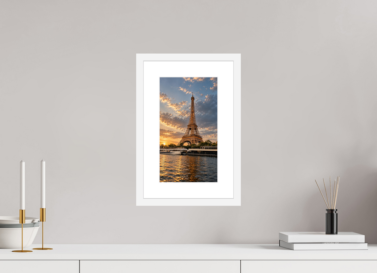 18 x 32 cm, Fineartprint im Rahmen - weiß Paris Icon – Eiffel Tower