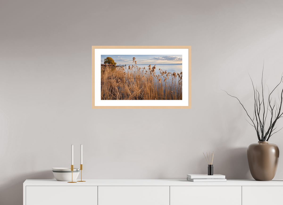 64 x 36 cm, Fineartprint im Rahmen - natur Golden Reeds