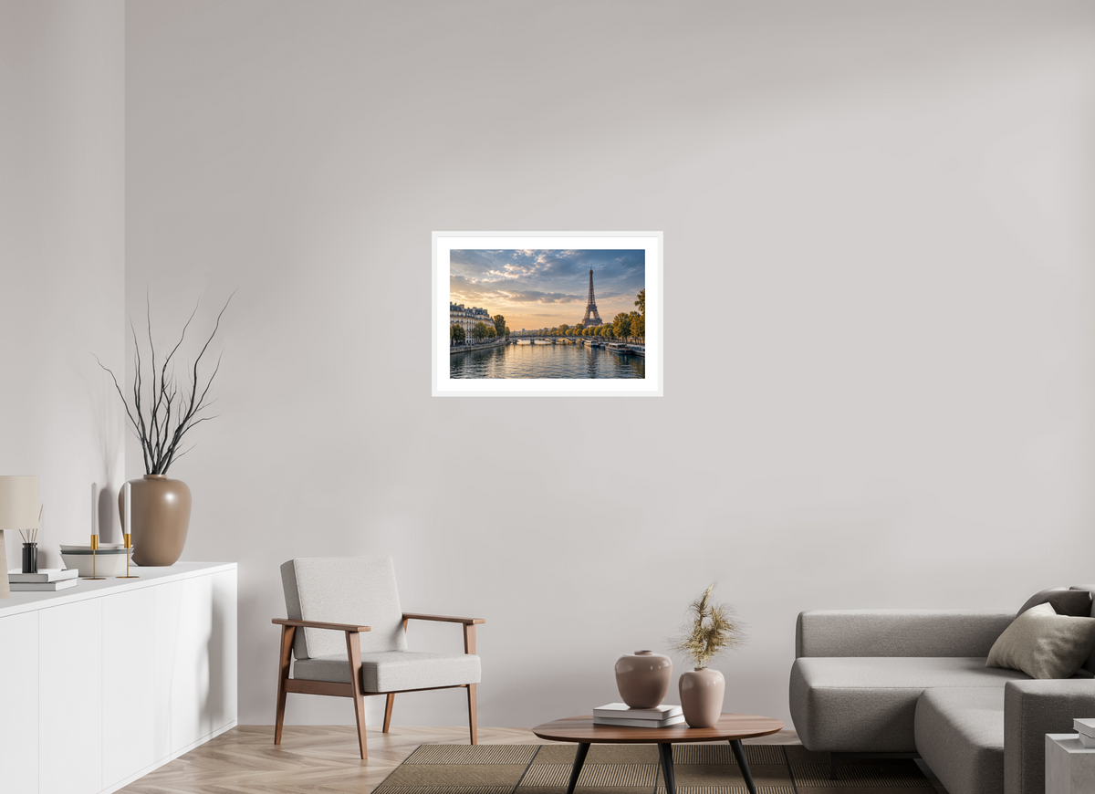 75 x 50 cm, Fineartprint im Rahmen - weiß Paris — Timeless Seine
