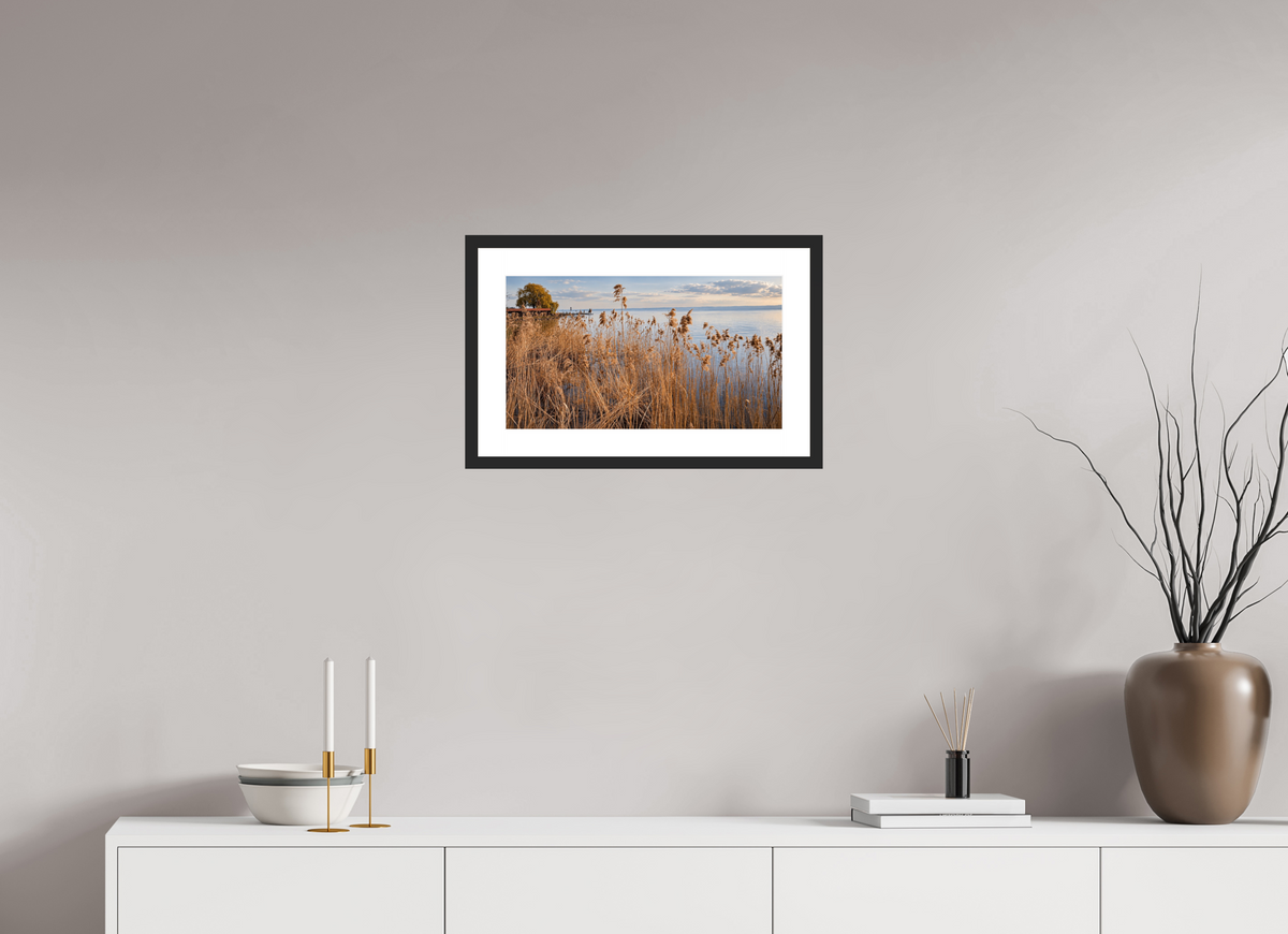 48 x 27 cm, Fineartprint im Rahmen - schwarz Golden Reeds