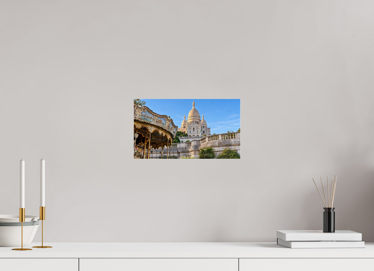 32 x 18 cm, Photo Print Under Acrylic Glass Montmartre Carousel – Sacré-Cœur, Paris
