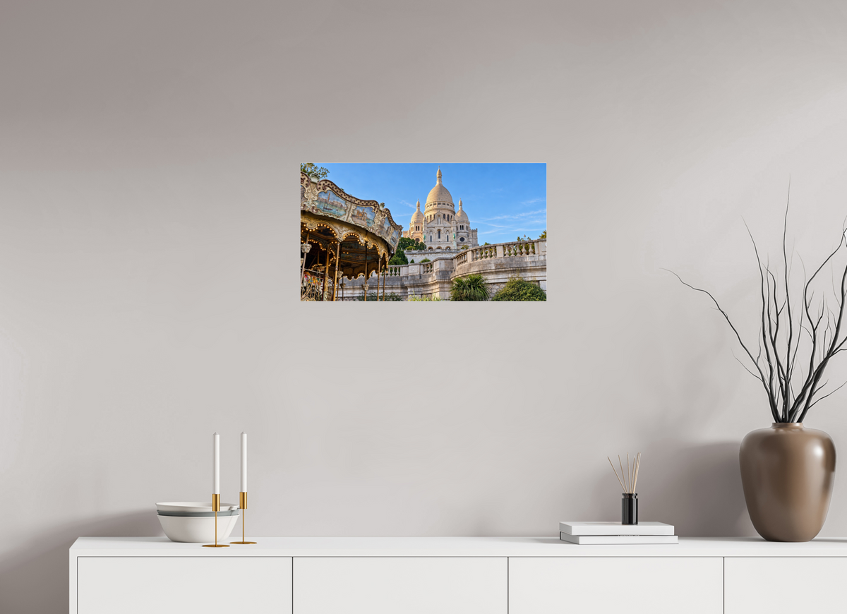 64 x 36 cm, Photo Print Under Acrylic Glass Montmartre Carousel – Sacré-Cœur, Paris
