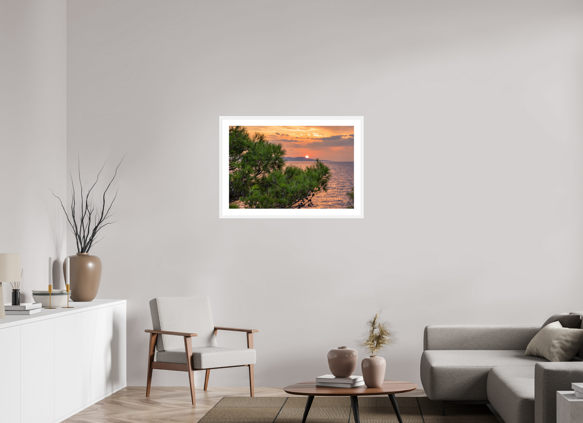 90 x 60 cm, Fineartprint im Rahmen - weiß Pines in the Last Light