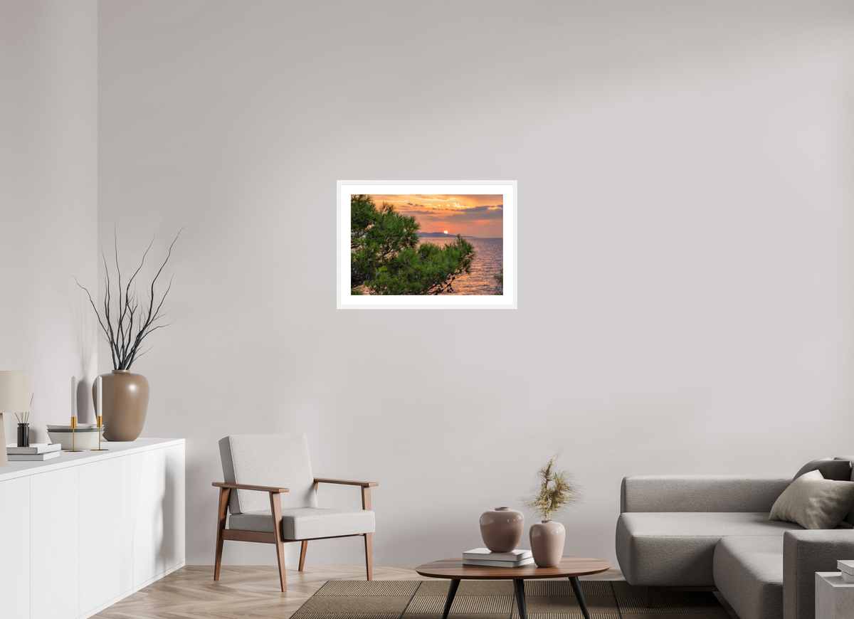 75 x 50 cm, Fineartprint im Rahmen - weiß Pines in the Last Light