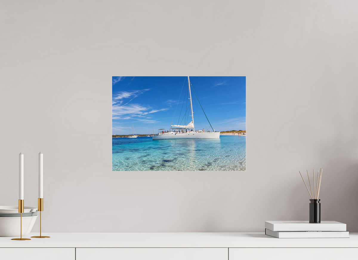 DIN A3 (42 x 29,7 cm), Photo Print Under Acrylic Glass Azure Serenity – Sailboat on Turquoise Waters