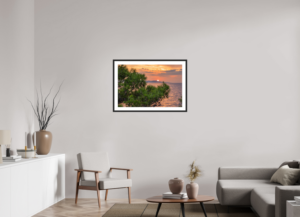 90 x 60 cm, Fineartprint im Rahmen - schwarz Pines in the Last Light