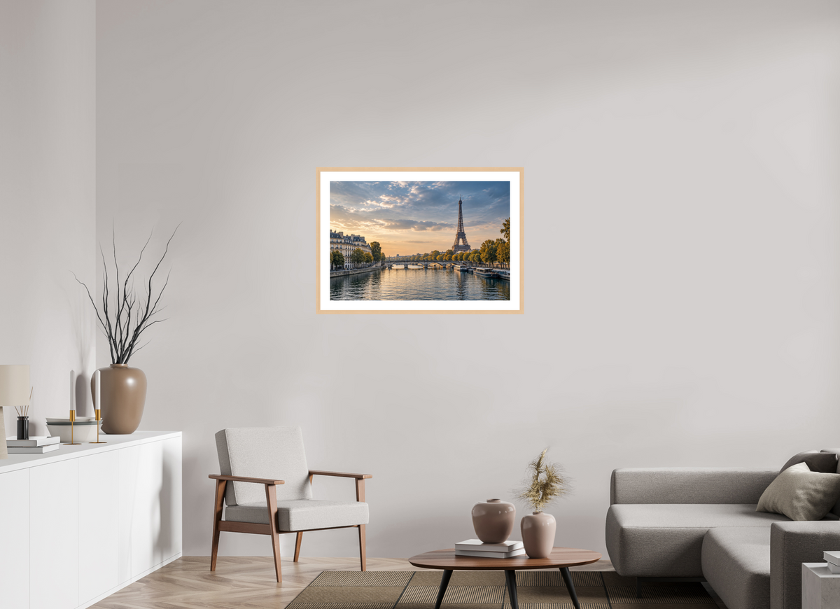 90 x 60 cm, Fineartprint im Rahmen - natur Paris — Timeless Seine