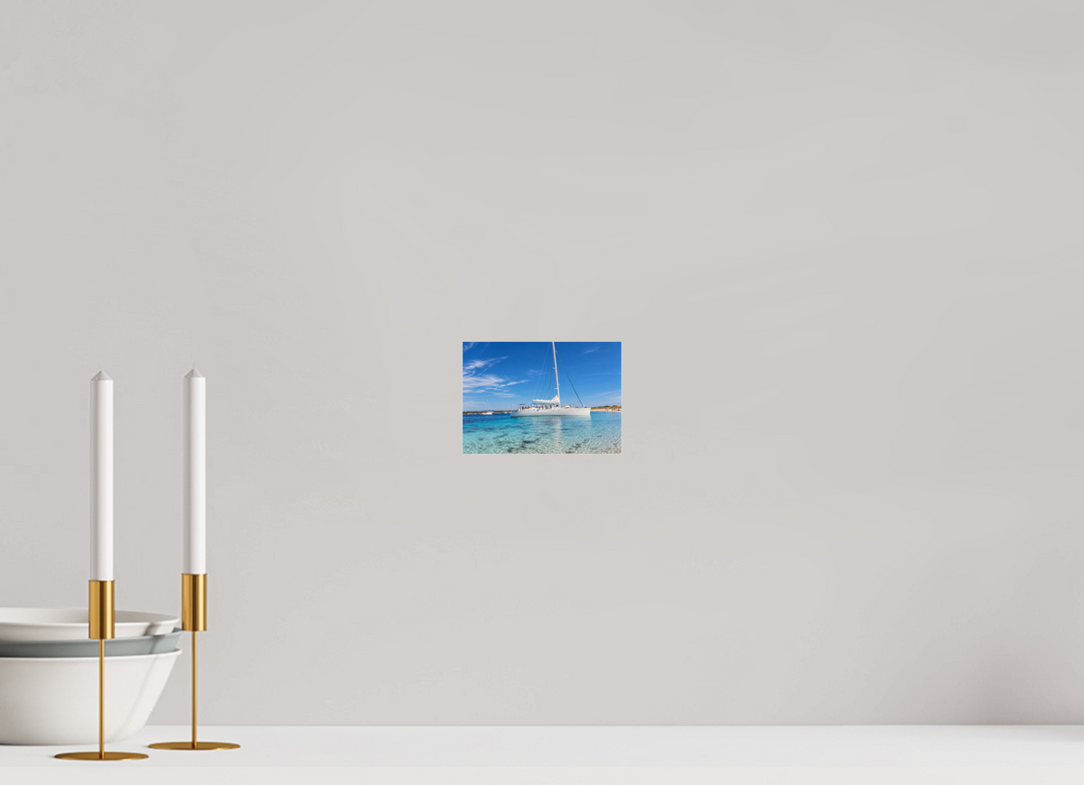 DIN A6 (14,8 x 10,5 cm), Photo Print Under Acrylic Glass Azure Serenity – Sailboat on Turquoise Waters