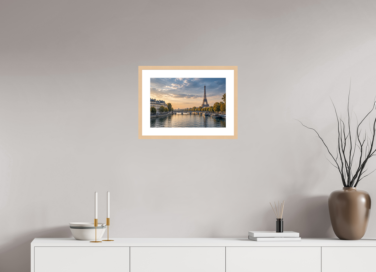 45 x 30 cm, Fineartprint im Rahmen - natur Paris — Timeless Seine