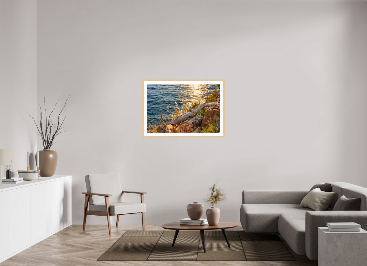 105 x 70 cm, Fineartprint im Rahmen - natur Coastal Golden Light