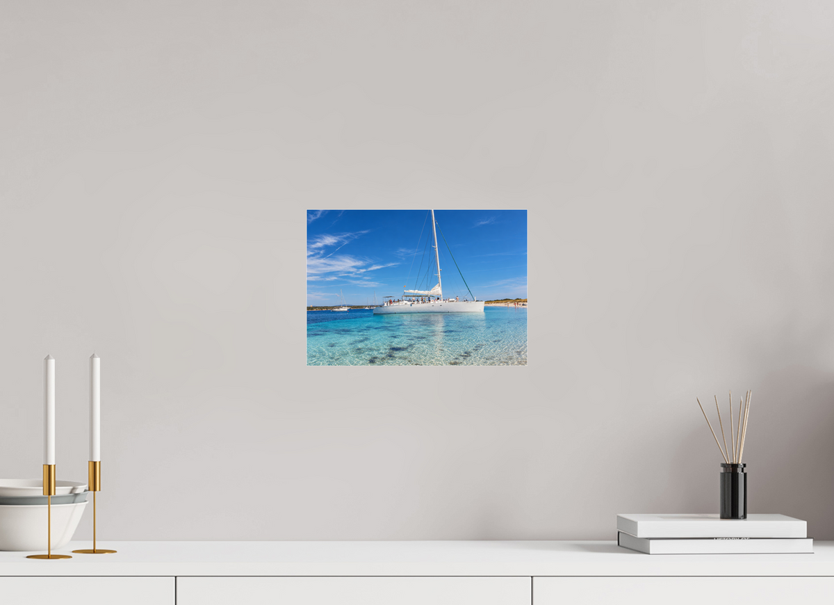DIN A4 (29,7 x 21 cm), Photo Print Under Acrylic Glass Azure Serenity – Sailboat on Turquoise Waters