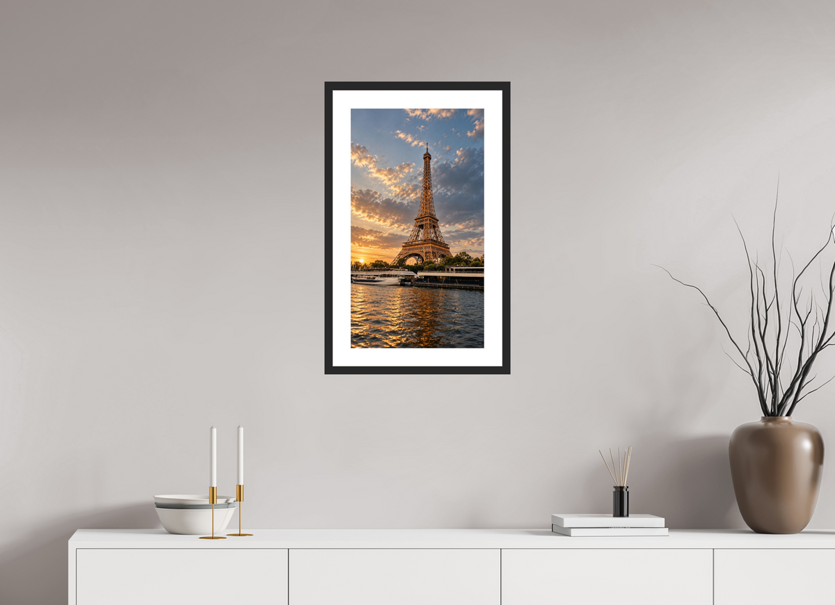 36 x 64 cm, Fineartprint im Rahmen - schwarz Paris Icon – Eiffel Tower