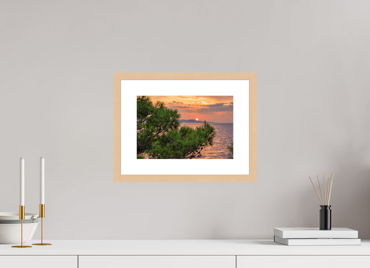 30 x 20 cm, Fineartprint im Rahmen - natur Pines in the Last Light