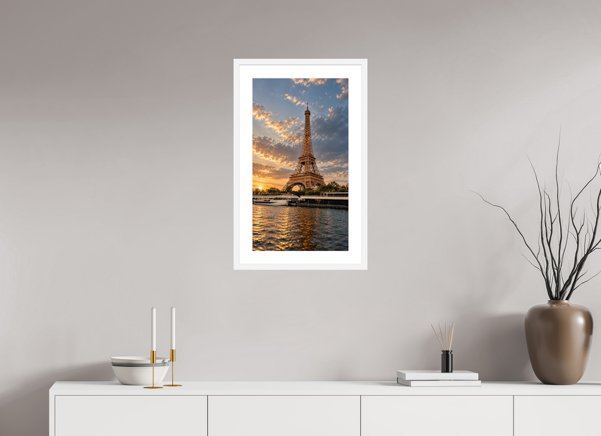 36 x 64 cm, Fineartprint im Rahmen - weiß Paris Icon – Eiffel Tower