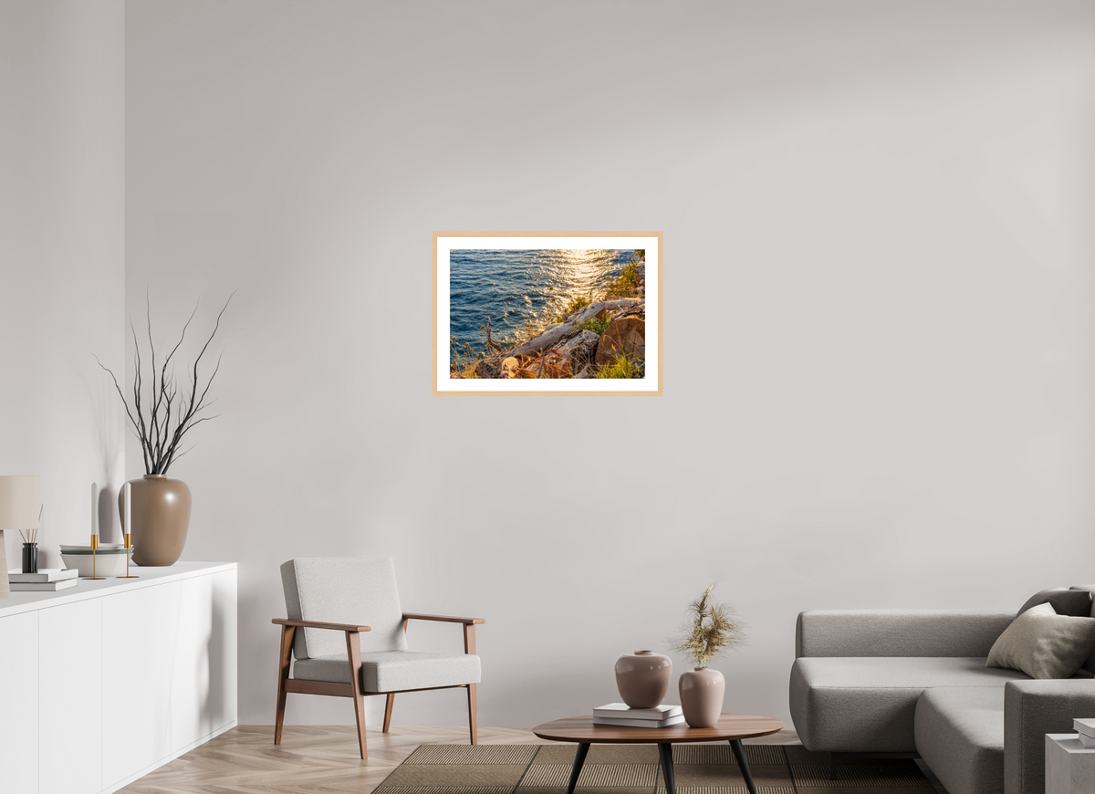 75 x 50 cm, Fineartprint im Rahmen - natur Coastal Golden Light