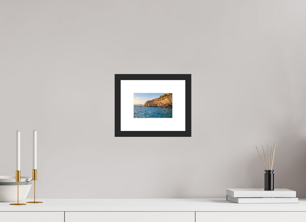 15 x 10 cm, Fineartprint im Rahmen - schwarz Golden Cala – Mallorca