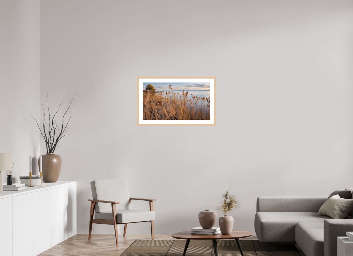 80 x 45 cm, Fineartprint im Rahmen - natur Golden Reeds