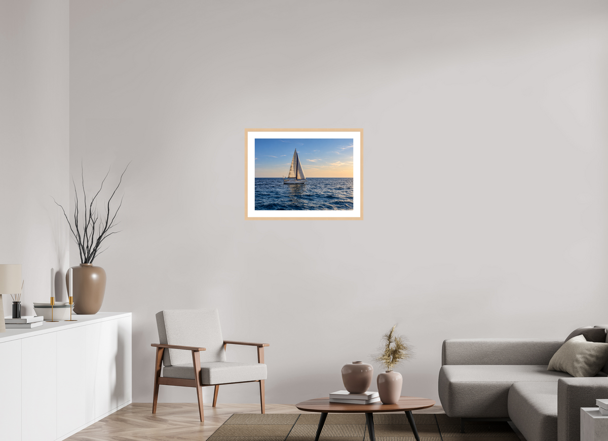 68,3 x 50 cm, Fineartprint im Rahmen - natur Sailing into Gold – Mallorca