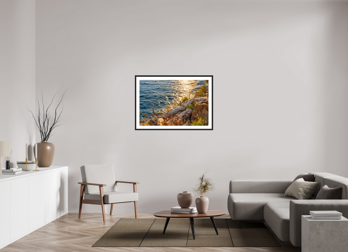 105 x 70 cm, Fineartprint im Rahmen - schwarz Coastal Golden Light