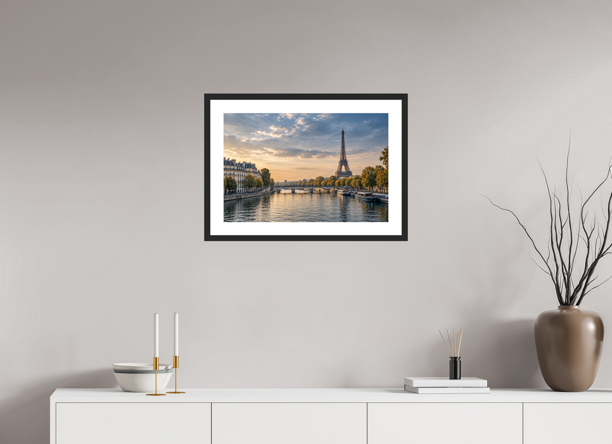 60 x 40 cm, Fineartprint im Rahmen - schwarz Paris — Timeless Seine