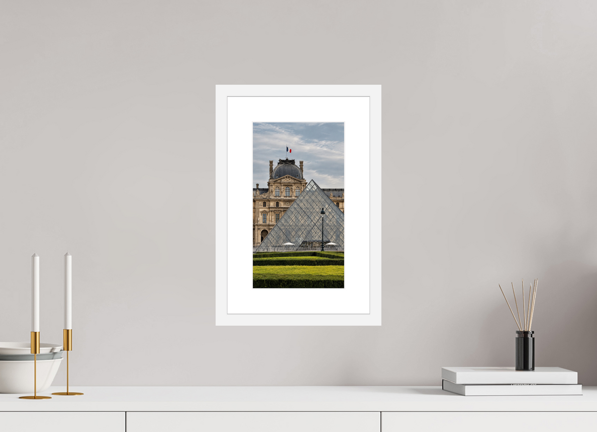 18 x 32 cm, Fineartprint im Rahmen - weiß Louvre