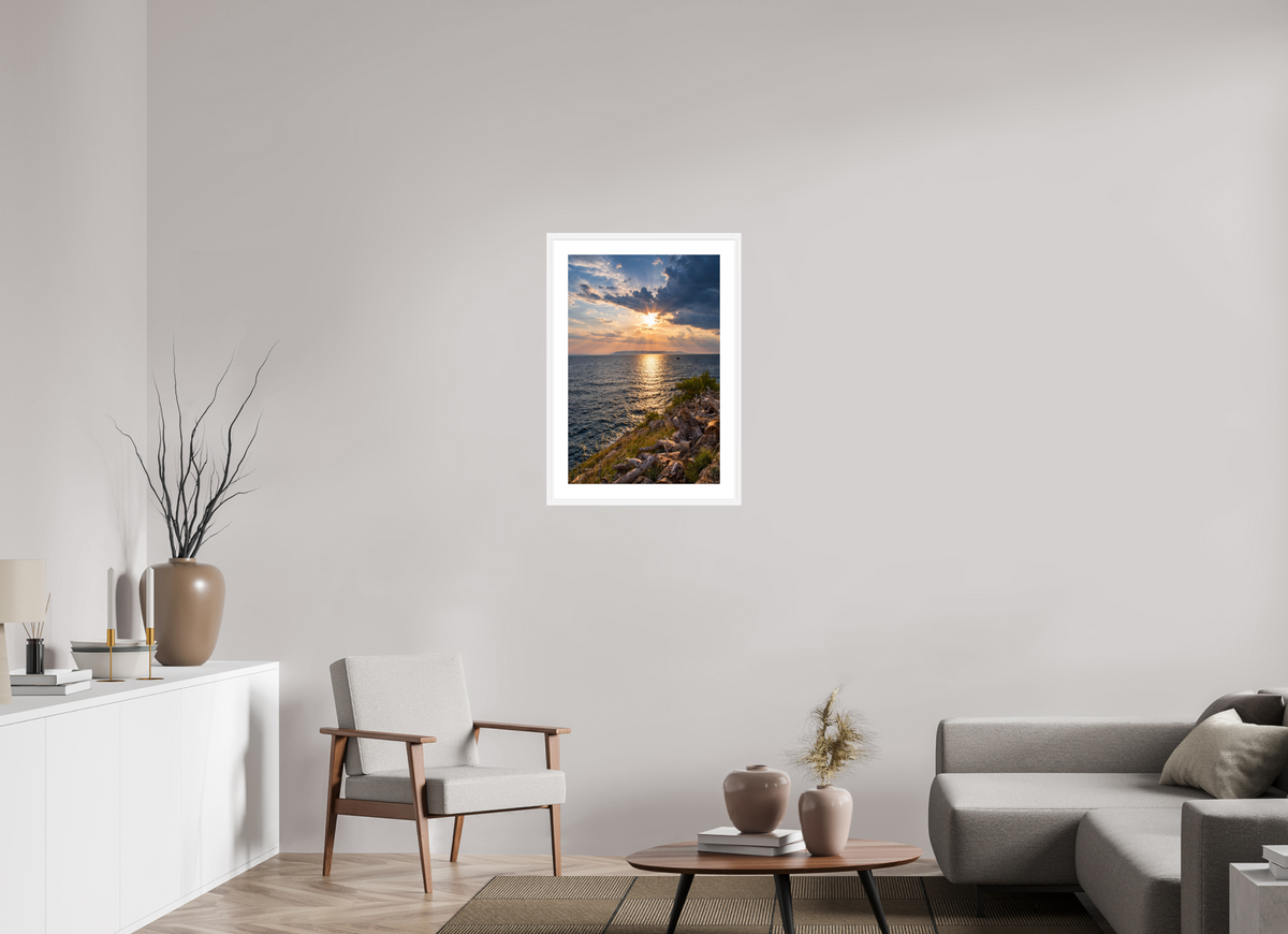 50 x 75 cm, Fineartprint im Rahmen - weiß Light Beyond the Clouds