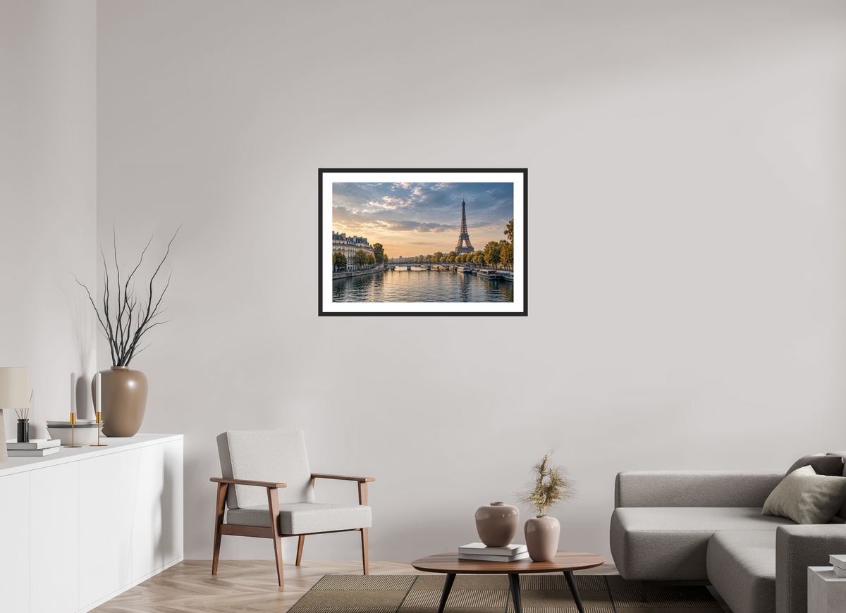 90 x 60 cm, Fineartprint im Rahmen - schwarz Paris — Timeless Seine