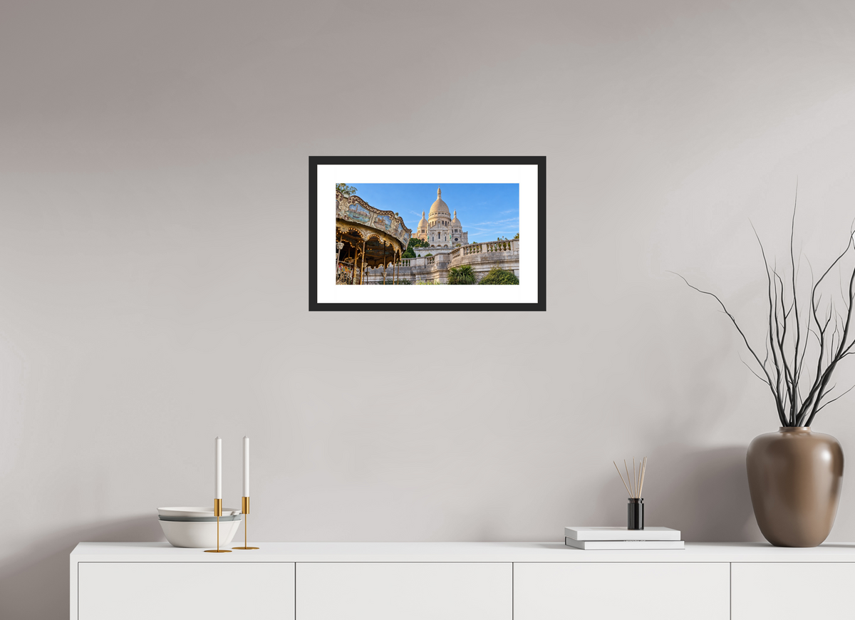 48 x 27 cm, Fineartprint im Rahmen - schwarz Montmartre Carousel – Sacré-Cœur, Paris