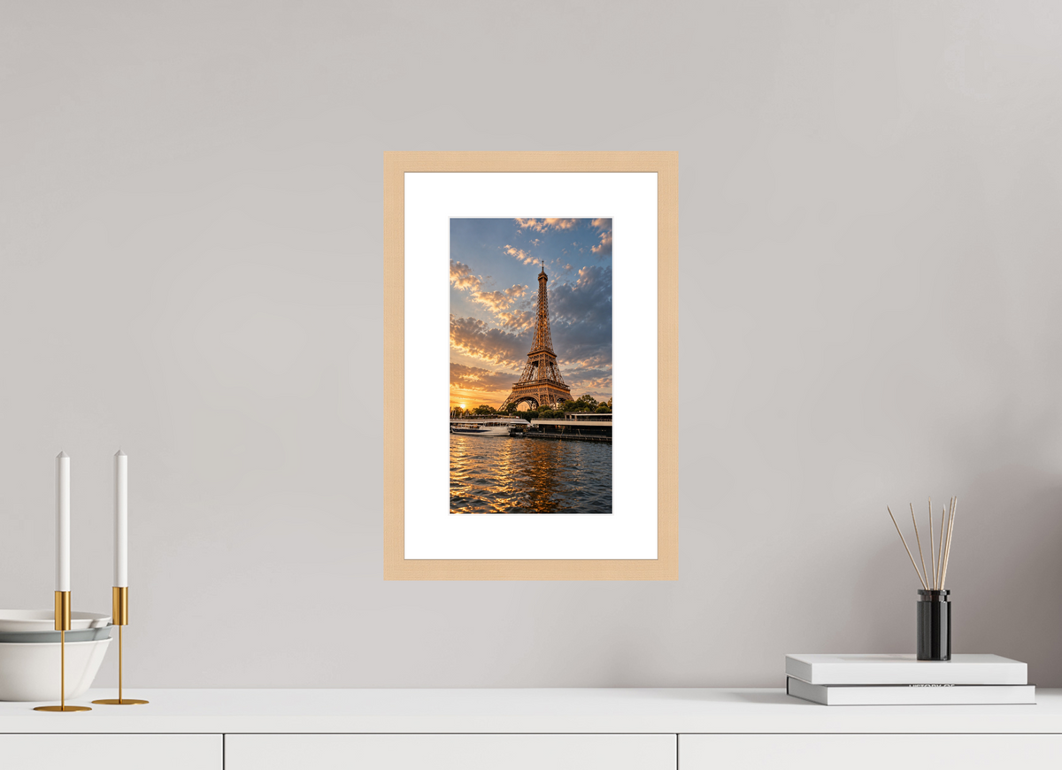 18 x 32 cm, Fineartprint im Rahmen - natur Paris Icon – Eiffel Tower