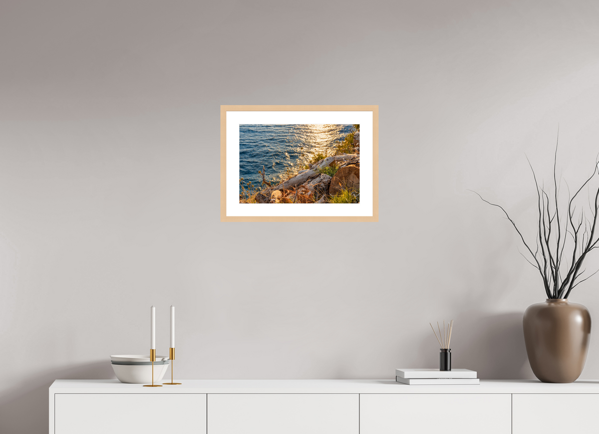 45 x 30 cm, Fineartprint im Rahmen - natur Coastal Golden Light