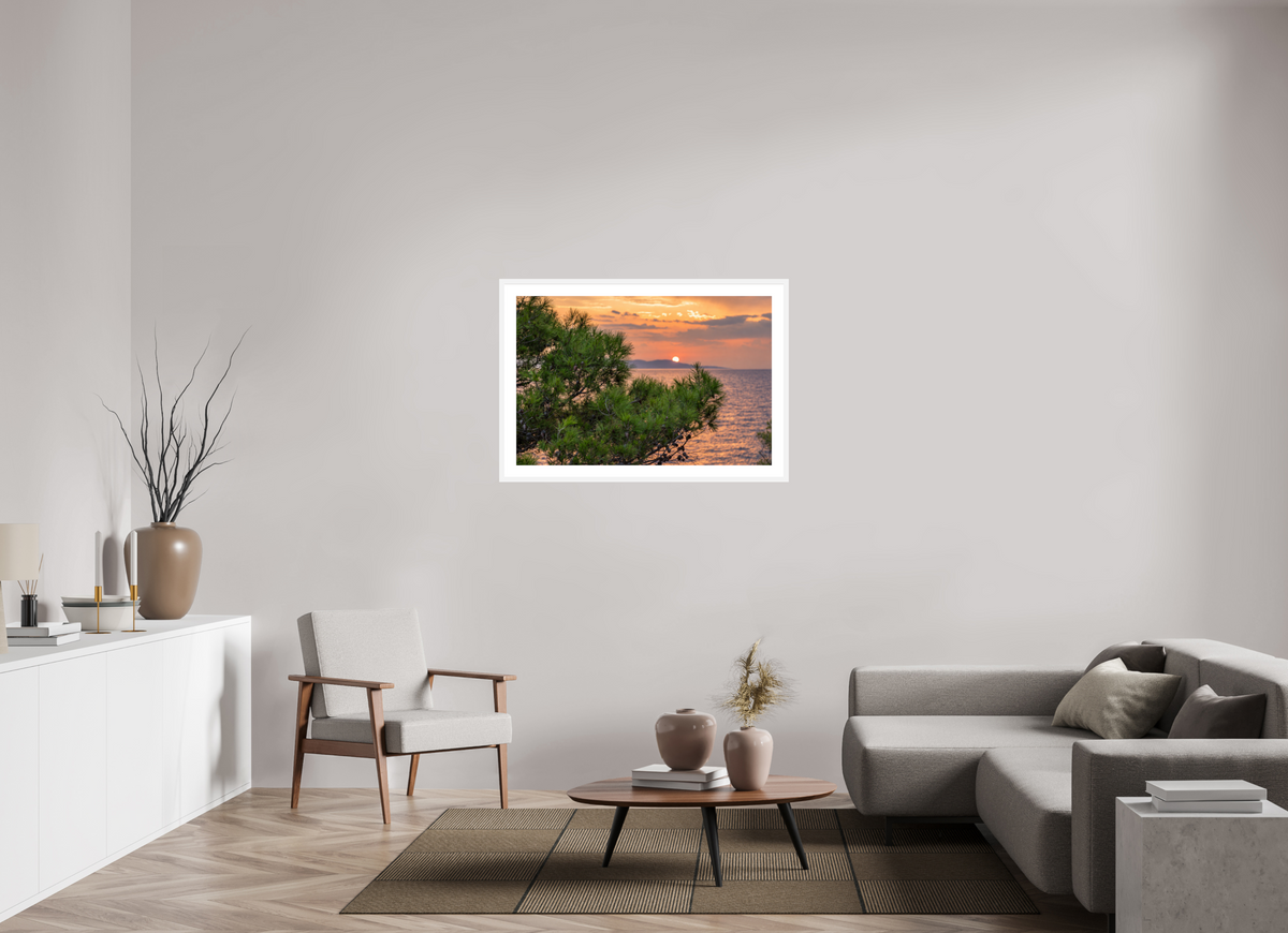 105 x 70 cm, Fineartprint im Rahmen - weiß Pines in the Last Light
