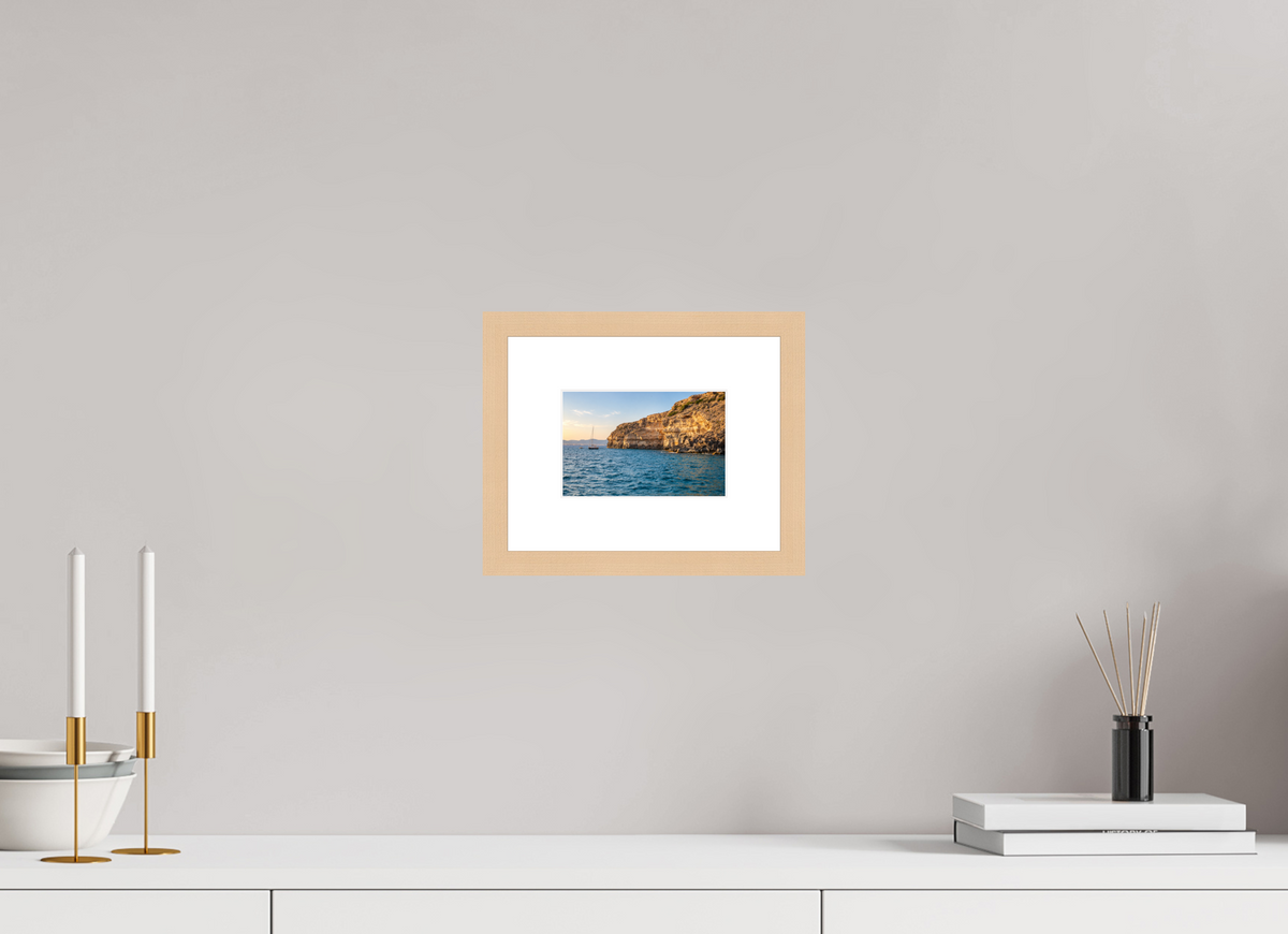 15 x 10 cm, Fineartprint im Rahmen - natur Golden Cala – Mallorca