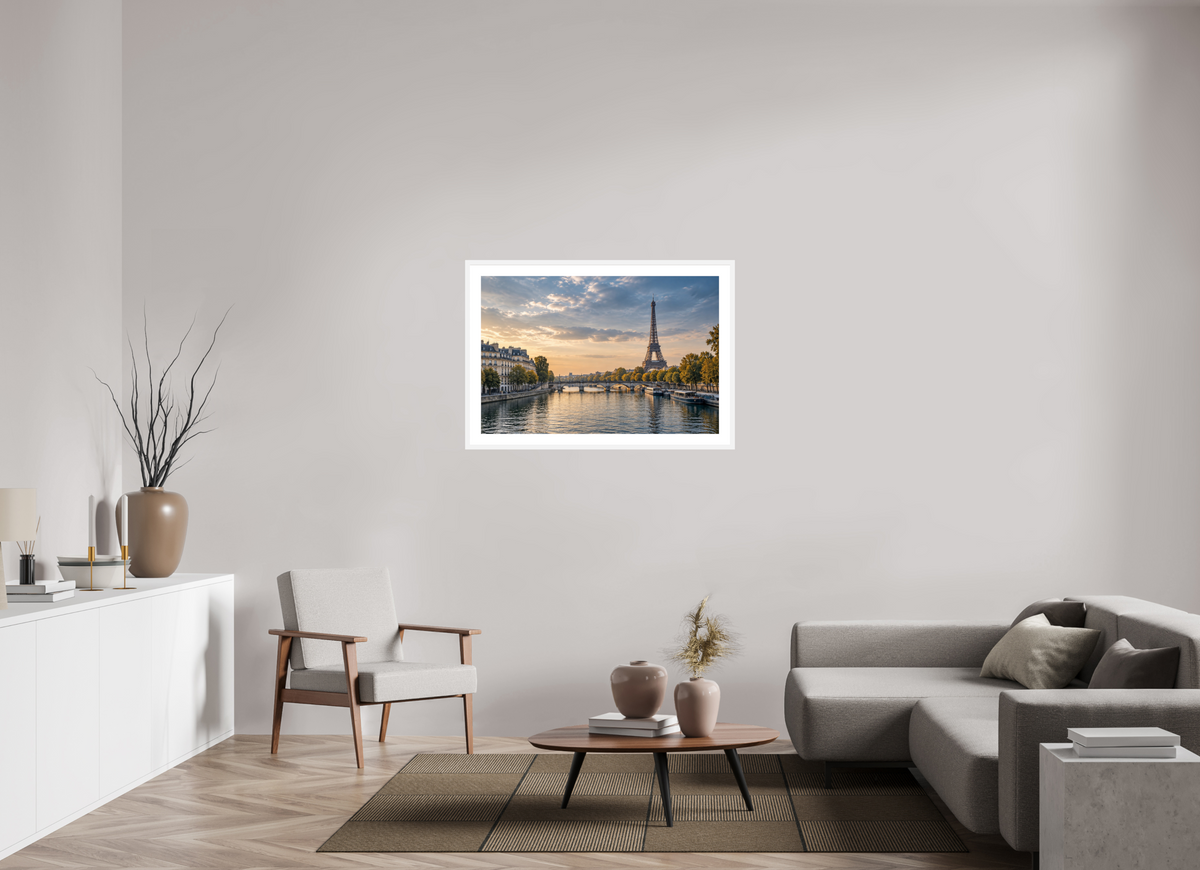 105 x 70 cm, Fineartprint im Rahmen - weiß Paris — Timeless Seine