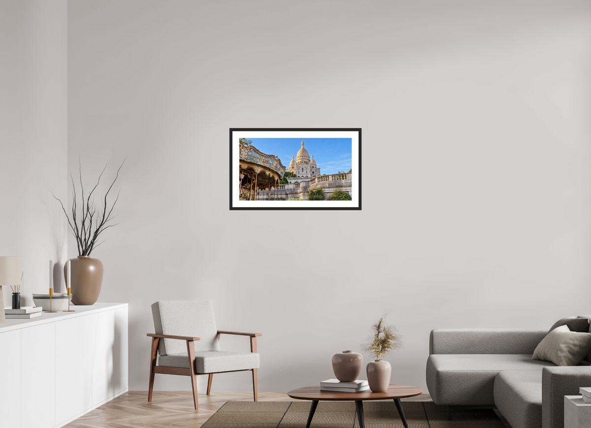 80 x 45 cm, Fineartprint im Rahmen - schwarz Montmartre Carousel – Sacré-Cœur, Paris