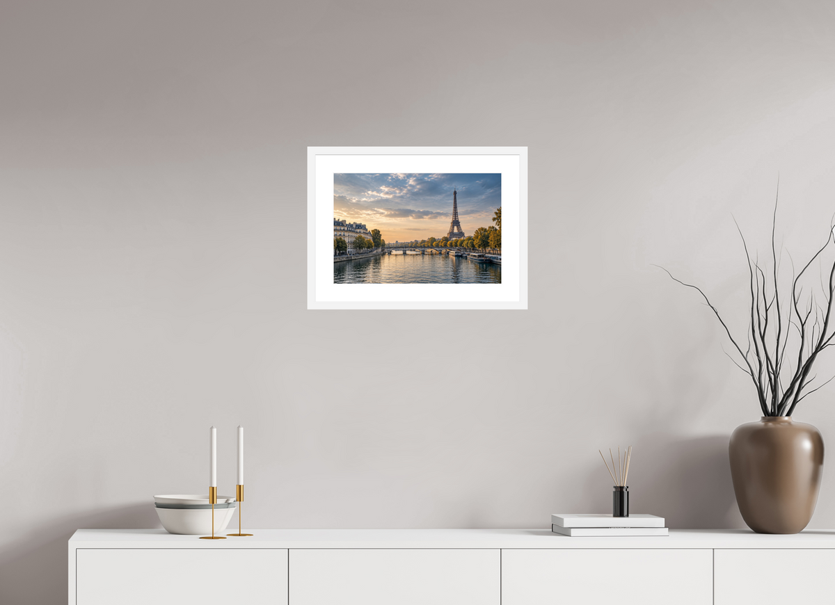 45 x 30 cm, Fineartprint im Rahmen - weiß Paris — Timeless Seine