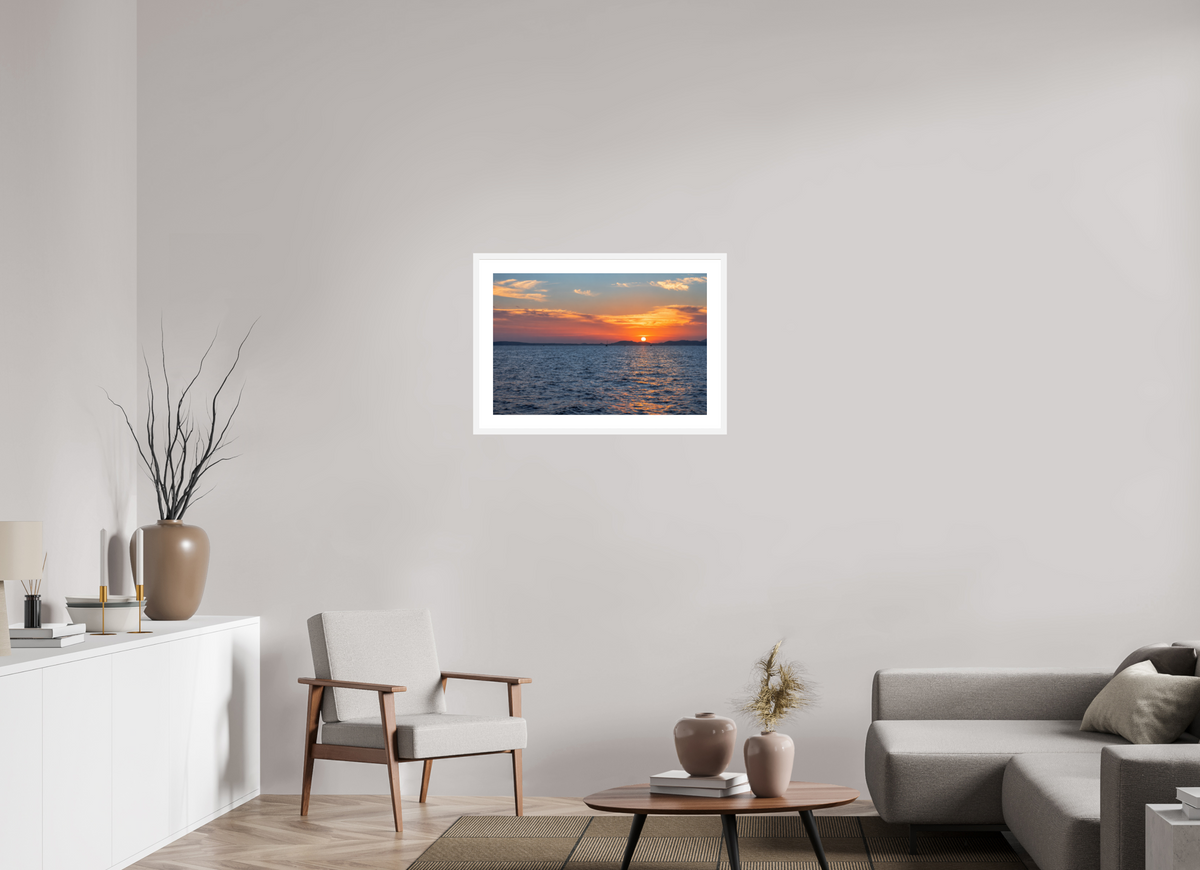75 x 50 cm, Fineartprint im Rahmen - weiß Mediterranean Afterglow – Mallorca