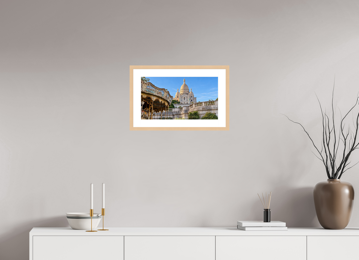 48 x 27 cm, Fineartprint im Rahmen - natur Montmartre Carousel – Sacré-Cœur, Paris