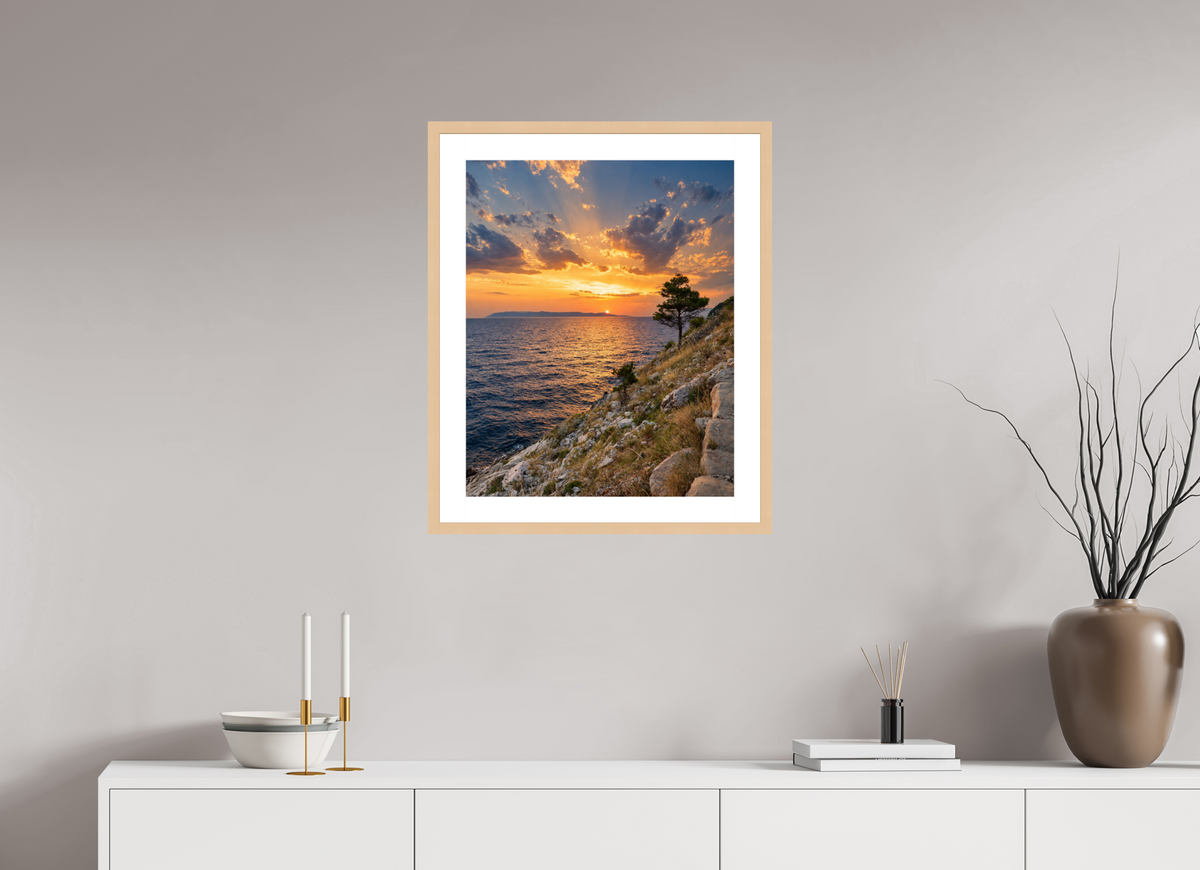 50 x 62,5 cm, Fineartprint im Rahmen - natur Adriatic Afterglow