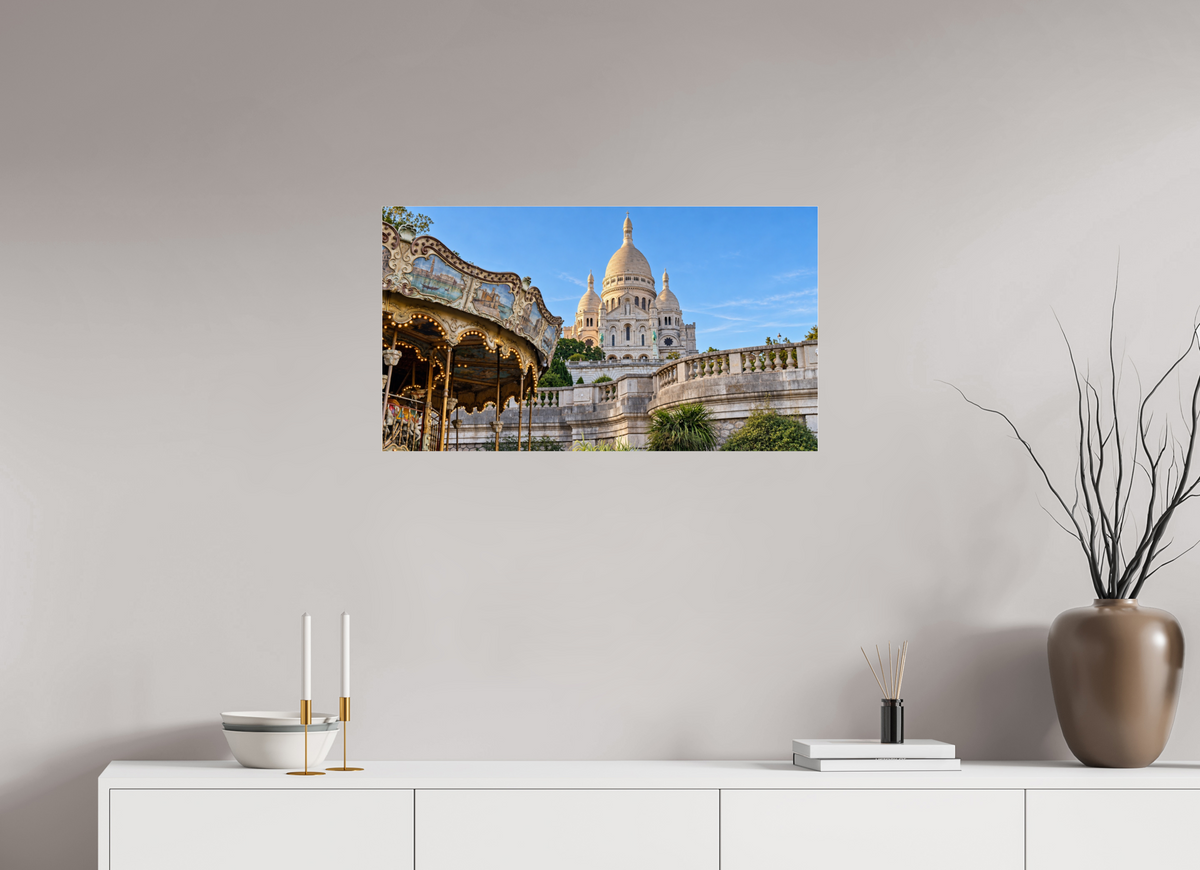 80 x 45 cm, Photo Print Under Acrylic Glass Montmartre Carousel – Sacré-Cœur, Paris