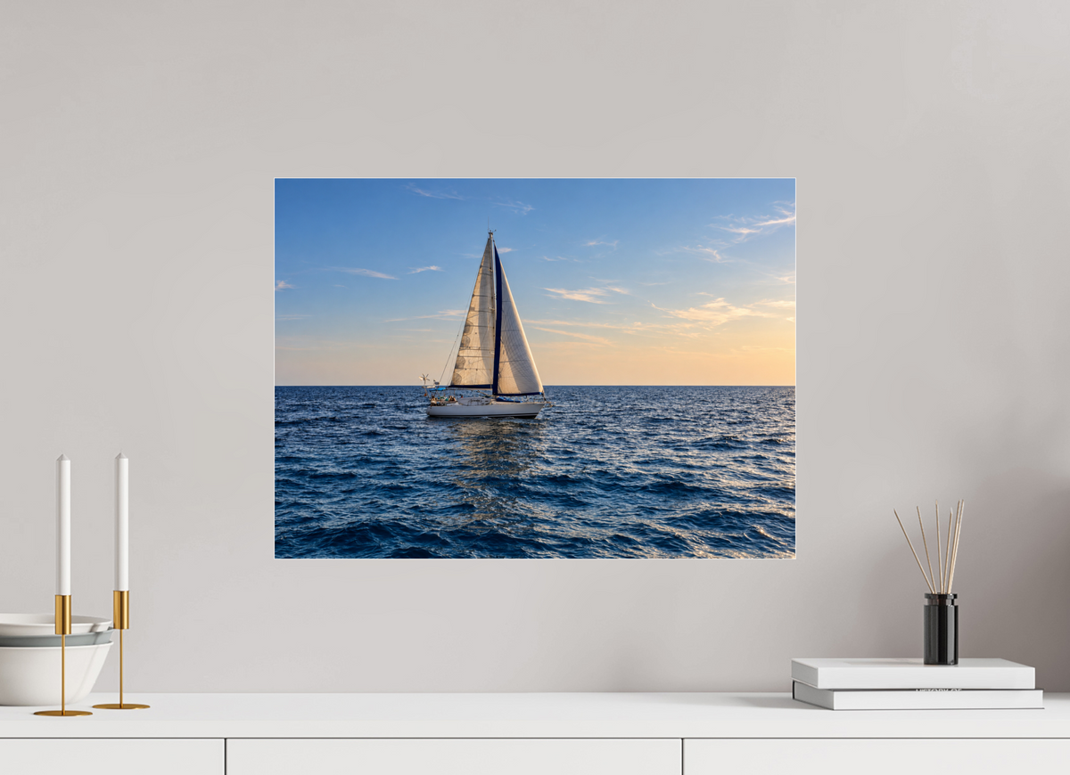 54,7 x 40 cm, Photo Print Under Acrylic Glass Sailing into Gold – Mallorca